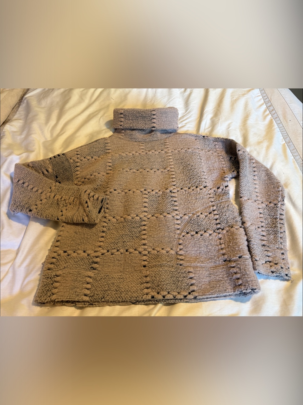 Prana Taupe Patchwork Knit Turtleneck Sweater